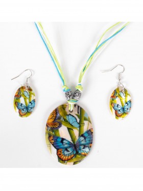 Fashion Butterfly Print Necklace and Earrings Set